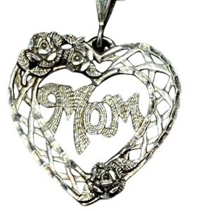 Sterling‎ Silver MOM Heart Pendant Necklace 925 Rope Chain 18" Gift